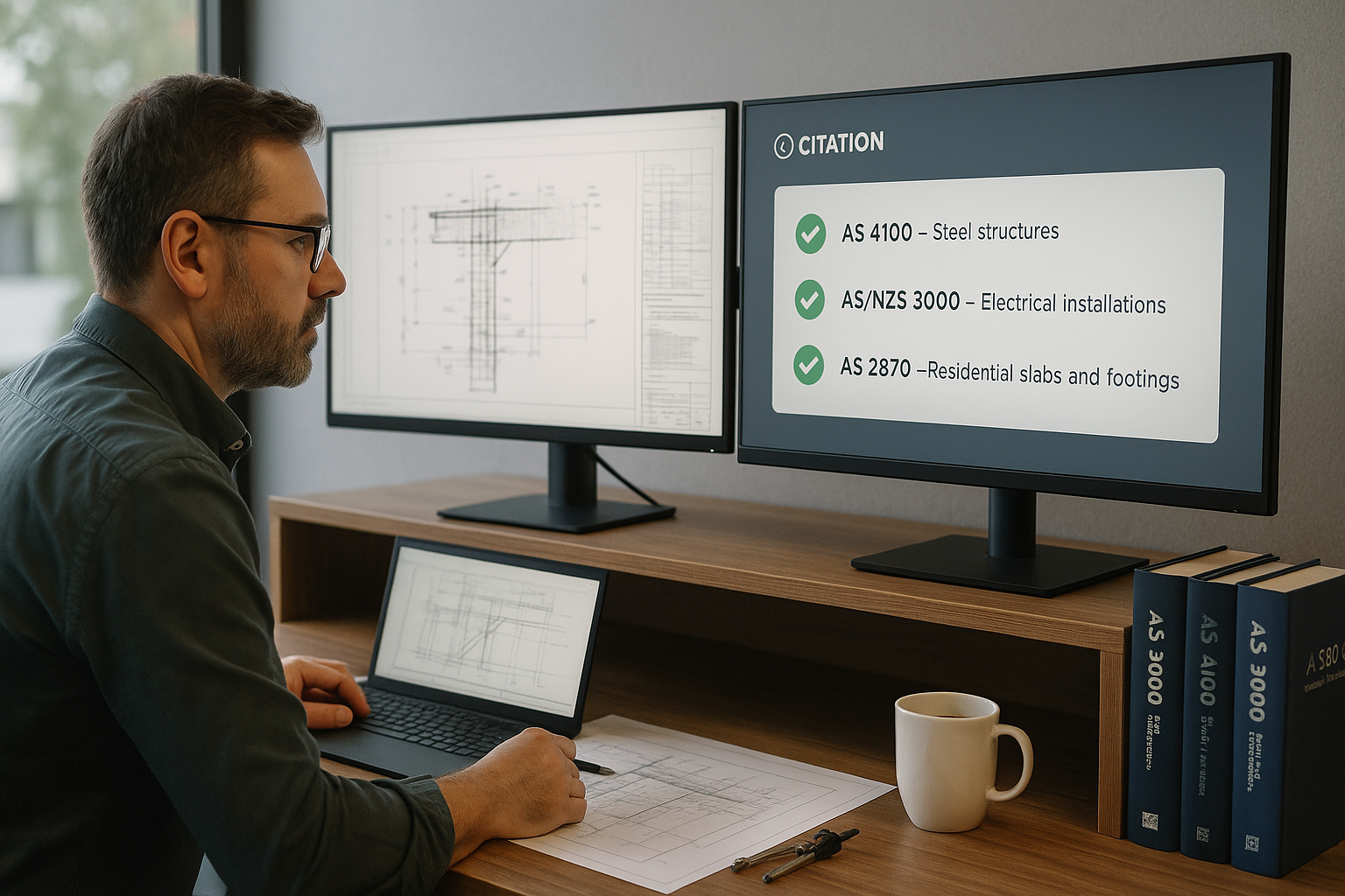 Engineer reviewing regulatory compliance information highlighted by Citation's AI